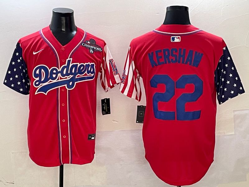 Men Los Angeles Dodgers #22 Kershaw Red a generation of national flags Joint name 2025 Nike MLB Jersey style 7->los angeles dodgers->MLB Jersey